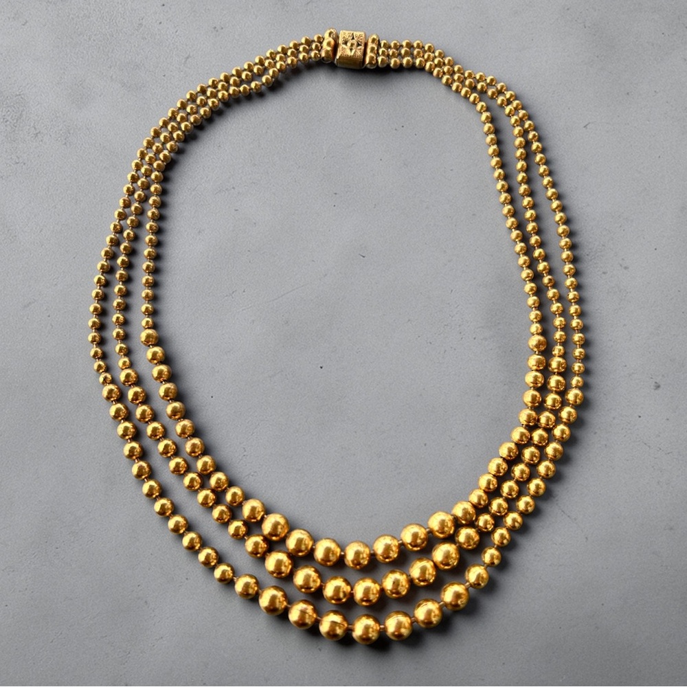 Antique Victorian Era Brass Multi-Strand Beaded Necklace